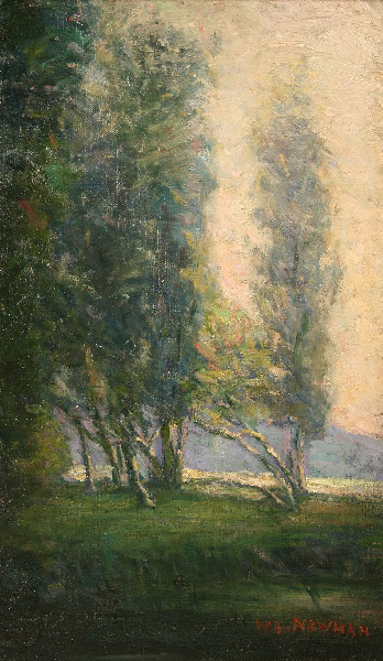 French Poplars in the Mist, oil on canvas by Willie Betty Newman (American/Tennessee, 1863-1935), 29¼ inches by 21 1/8 inches, framed. Estimate $3,500-$4,500. Image courtesy Case Antiques.